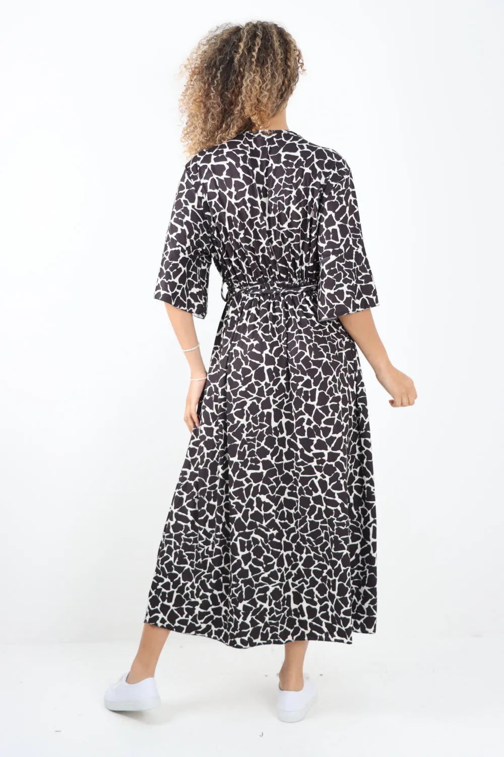 Italian Printed Wrap Over Belted Maxi Dress