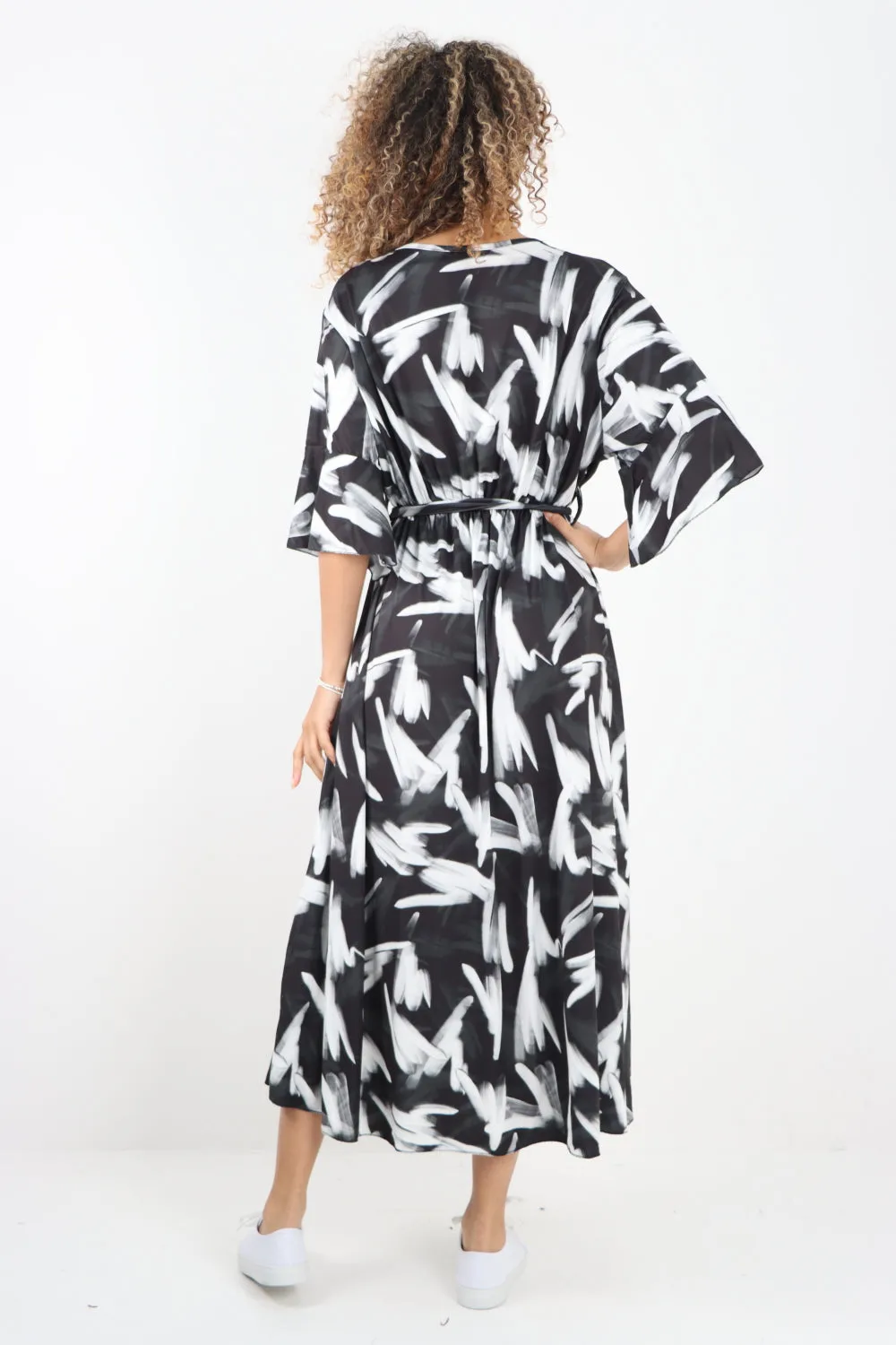 Italian Printed Wrap Over Belted Maxi Dress
