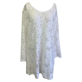 J Valdi Floral Crochet Scoop Neck Tunic Dress Coverup - White
