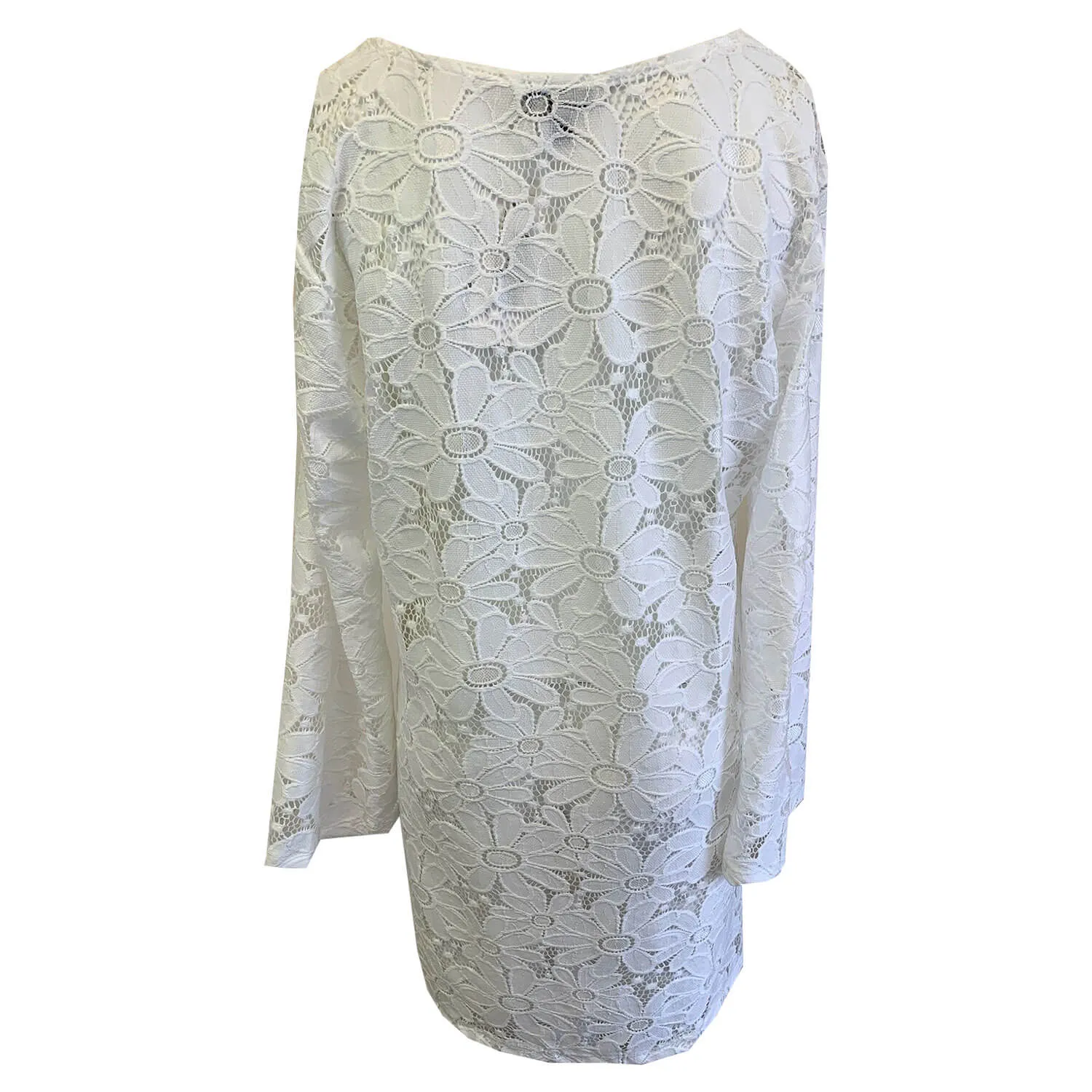J Valdi Floral Crochet Scoop Neck Tunic Dress Coverup - White