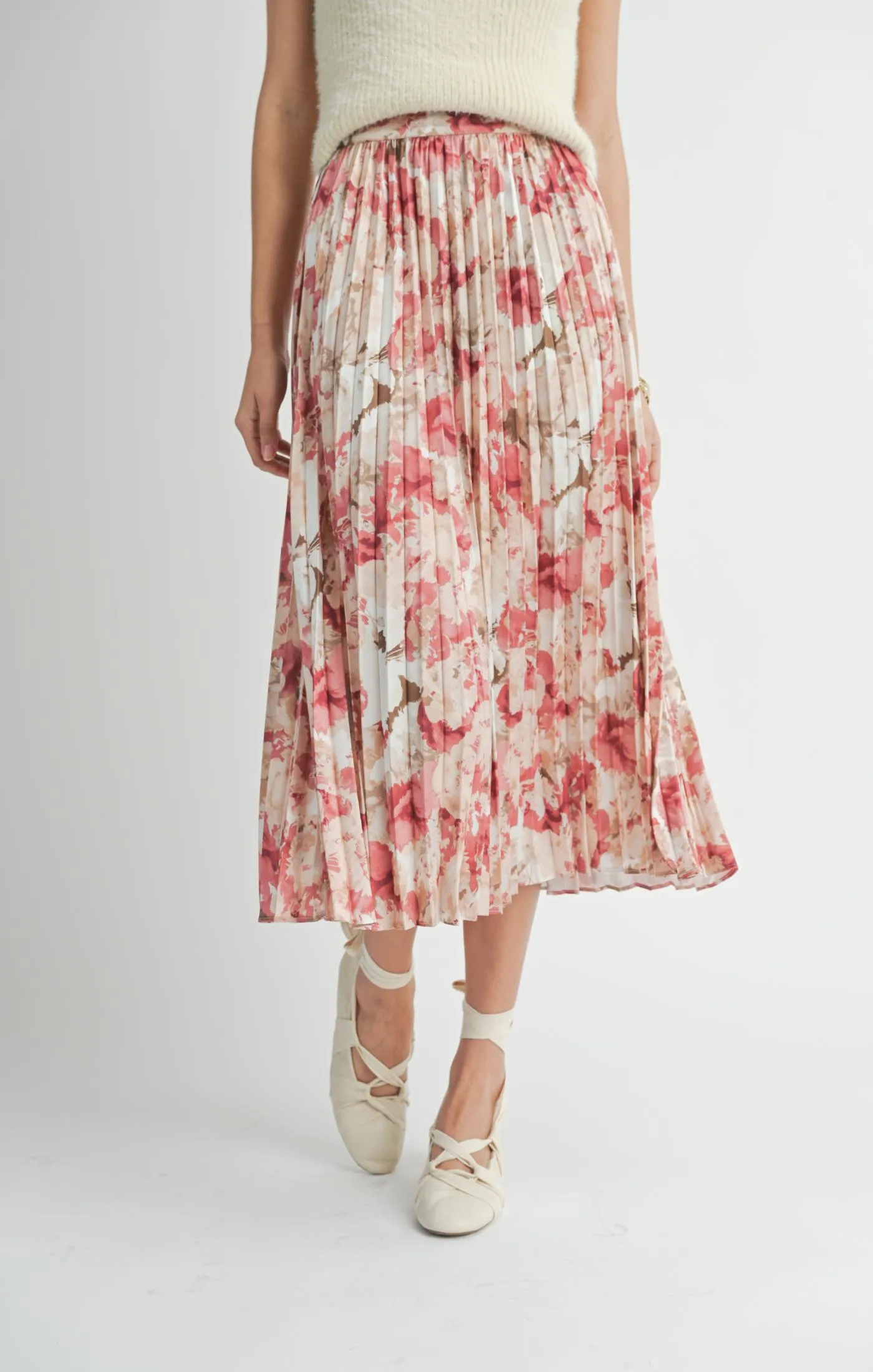 Jamming Pleated Floral Skirt - Pink Multi