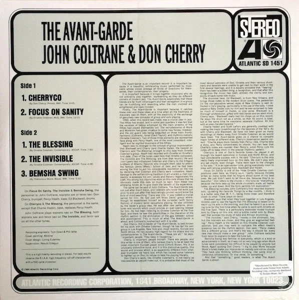 John Coltrane And Don Cherry - The Avant-Garde (LP, Album, Ltd, RE, 180) (VG )