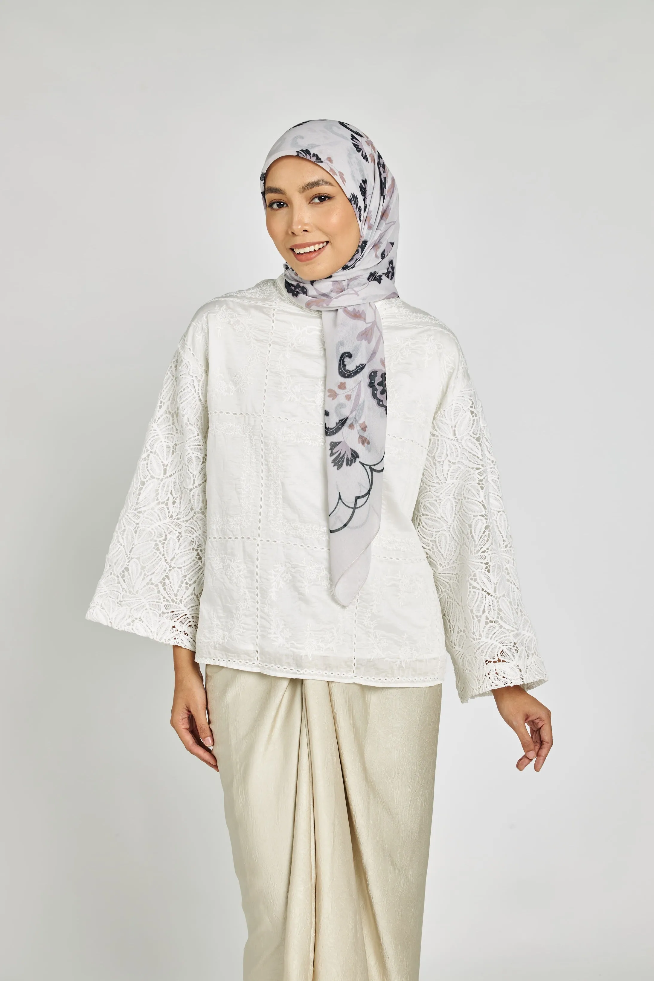 Kusuma White Square Scarf