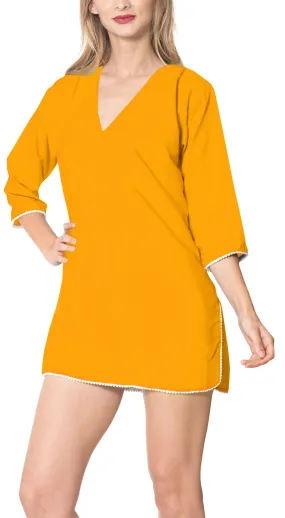 LA LEELA Women's Rayon Casual Beachwear Cover-up V Neck Saddle Sleeve Knee Lengt
