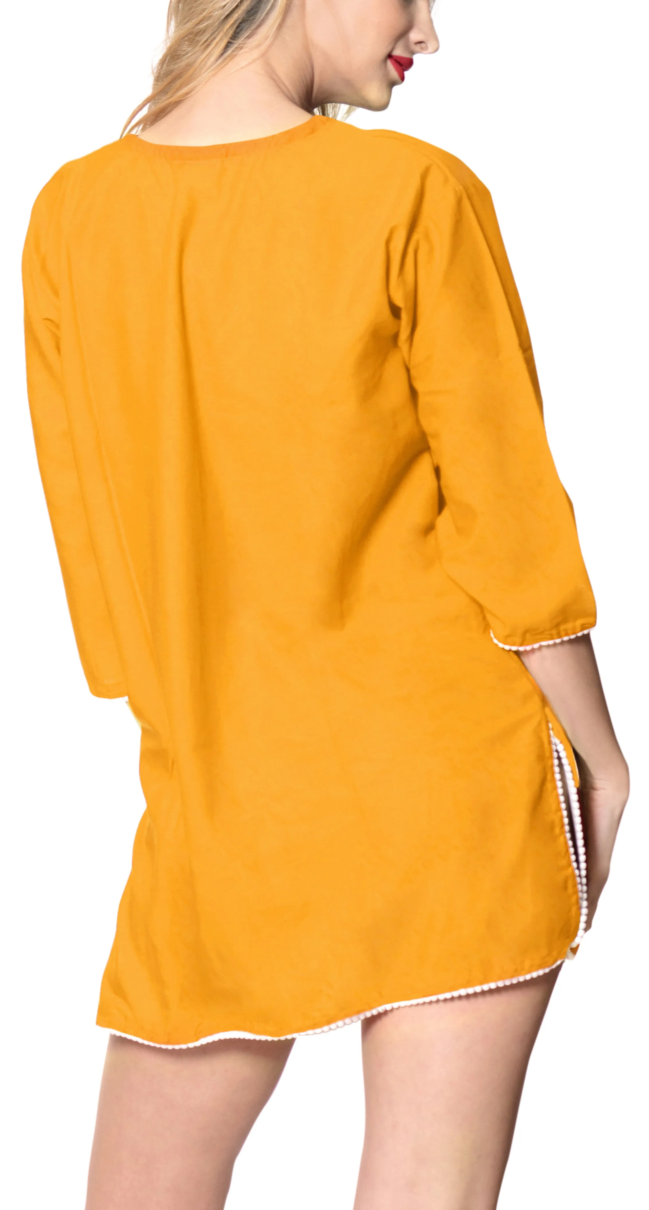 LA LEELA Women's Rayon Casual Beachwear Cover-up V Neck Saddle Sleeve Knee Lengt