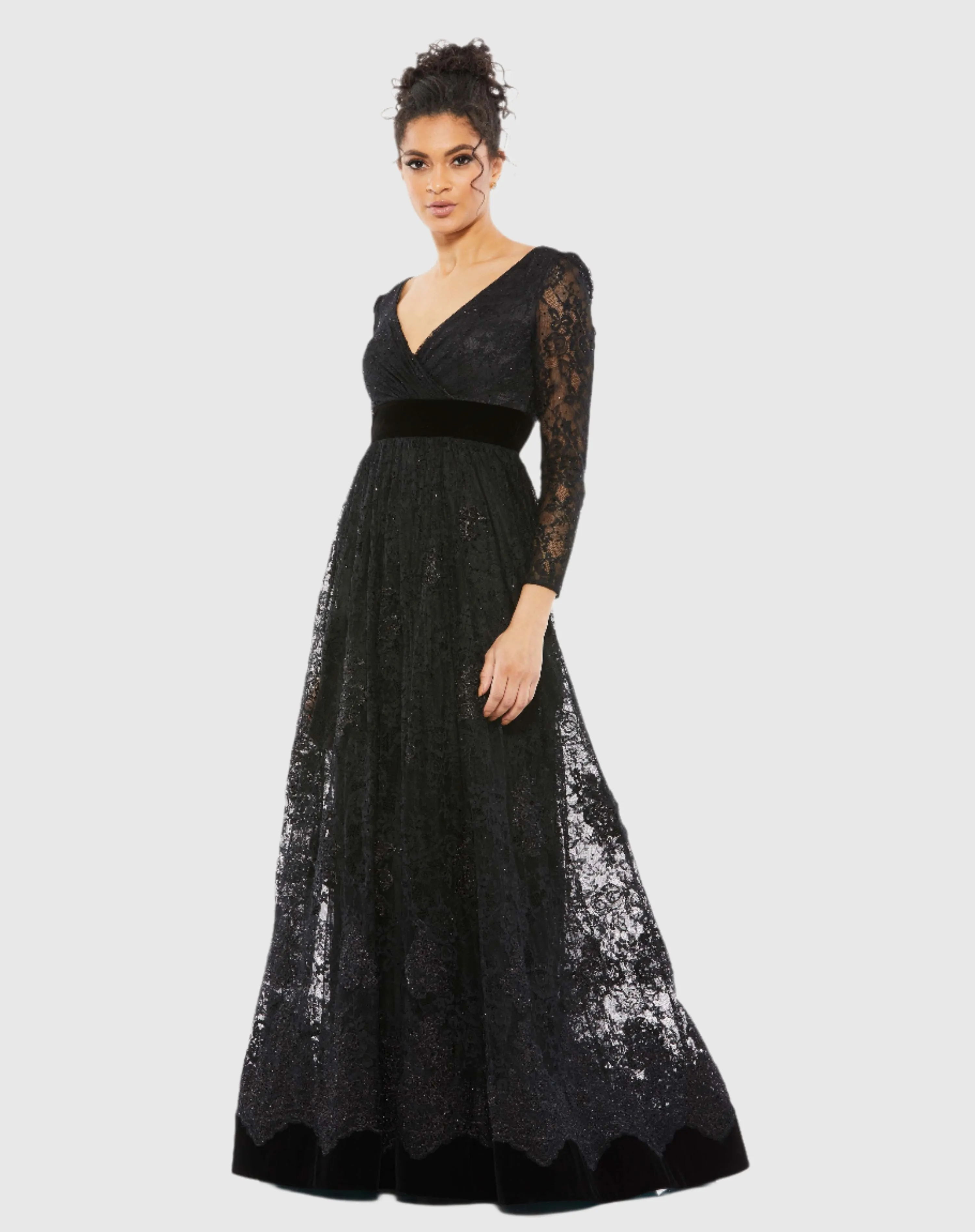 Lace Long Sleeve Wrap Over Dress