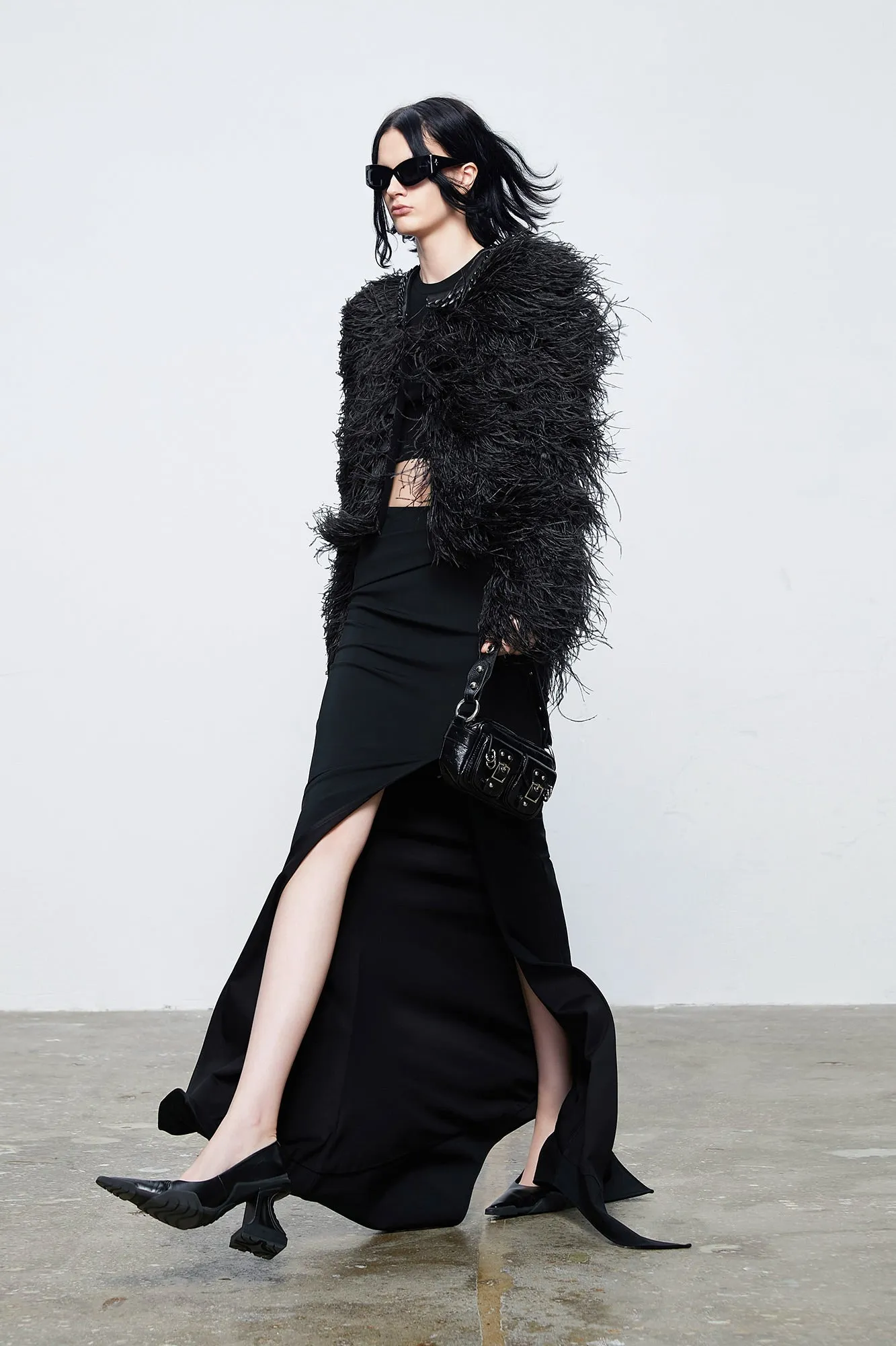 Layered ostrich fur coat