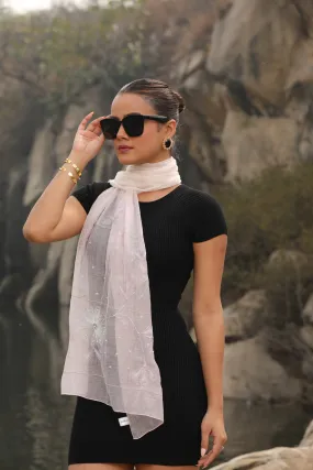 Light Pink Embroidered Cotton Scarf: Elegant Headscarf
