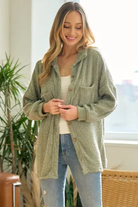 LMT3139MCHA Mocha Teddybear Knit Shirt Jacket