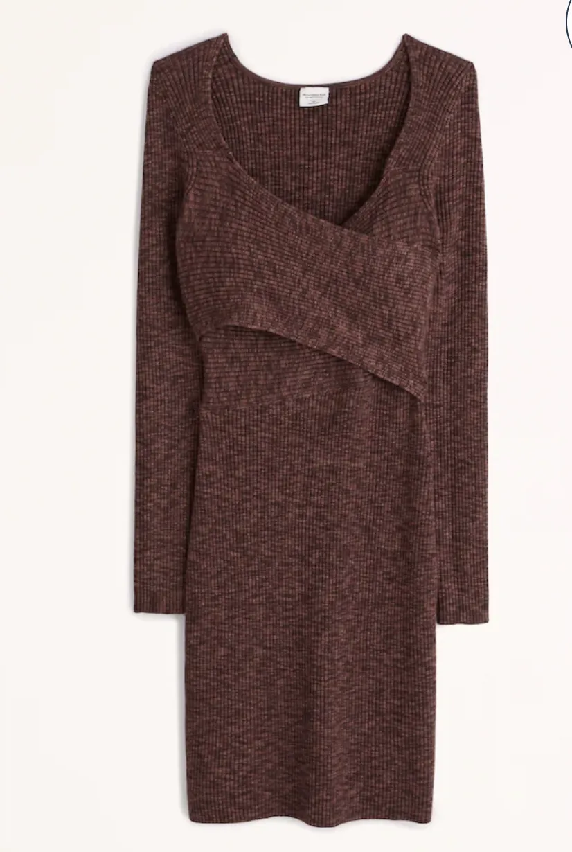 Long-Sleeve Wrap-Front Mini Sweater Dress