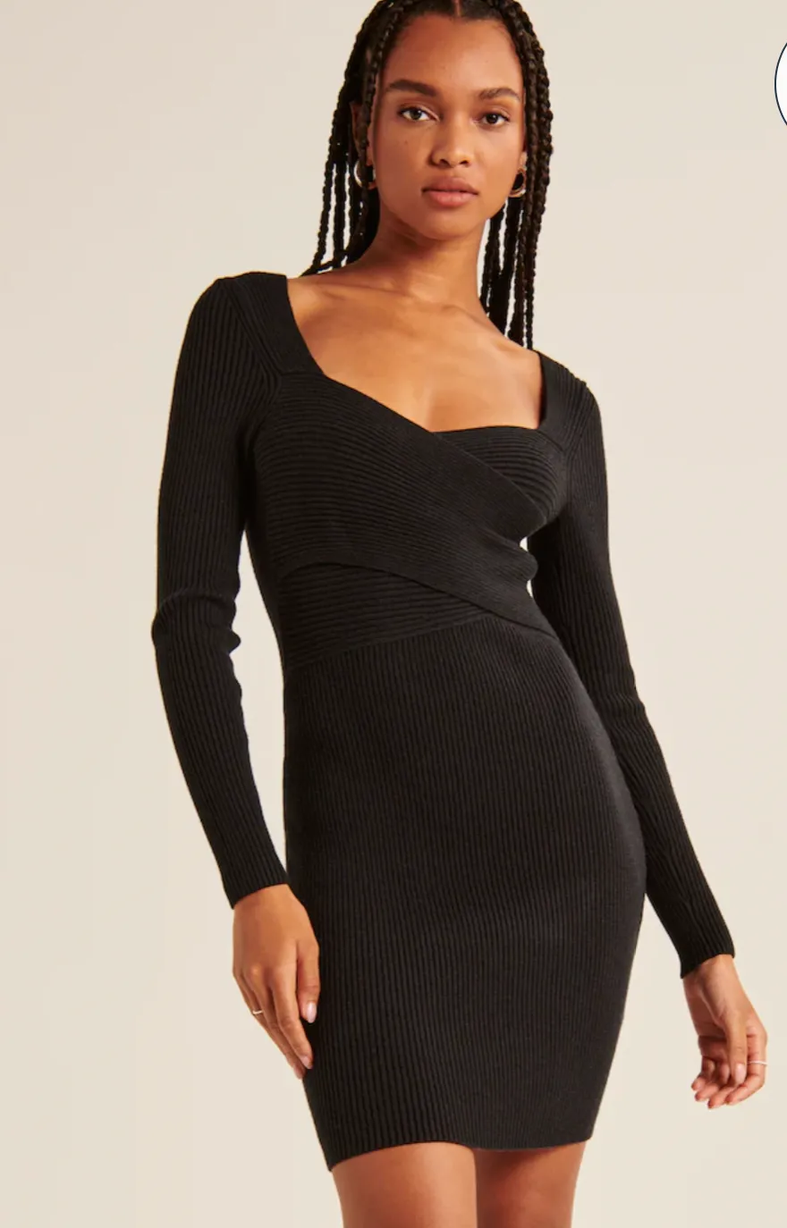 Long-Sleeve Wrap-Front Mini Sweater Dress
