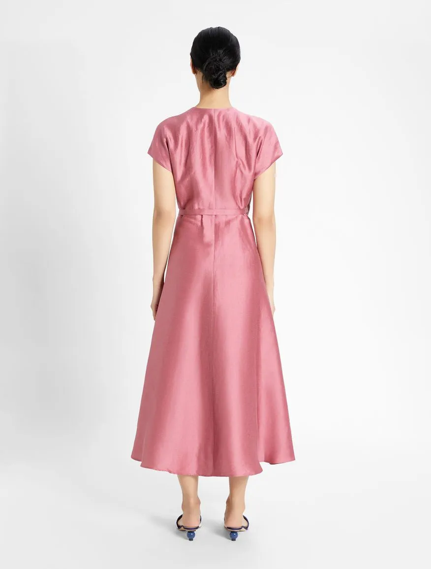 Luisa Linen Silk Waist Tie Dress