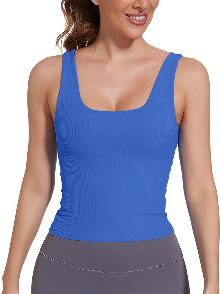 MATHCAT Padded Scoop Neck Slimming Ribbed Gym Tank Top with Built in Bra Wholesale