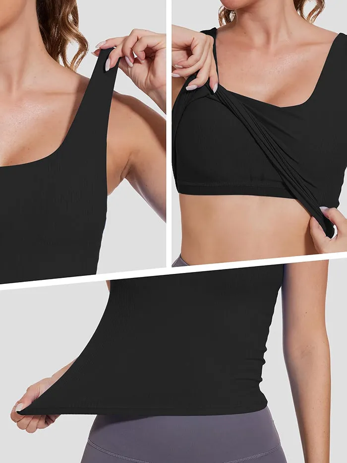 MATHCAT Padded Scoop Neck Slimming Ribbed Gym Tank Top with Built in Bra Wholesale