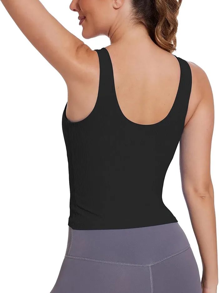 MATHCAT Padded Scoop Neck Slimming Ribbed Gym Tank Top with Built in Bra Wholesale