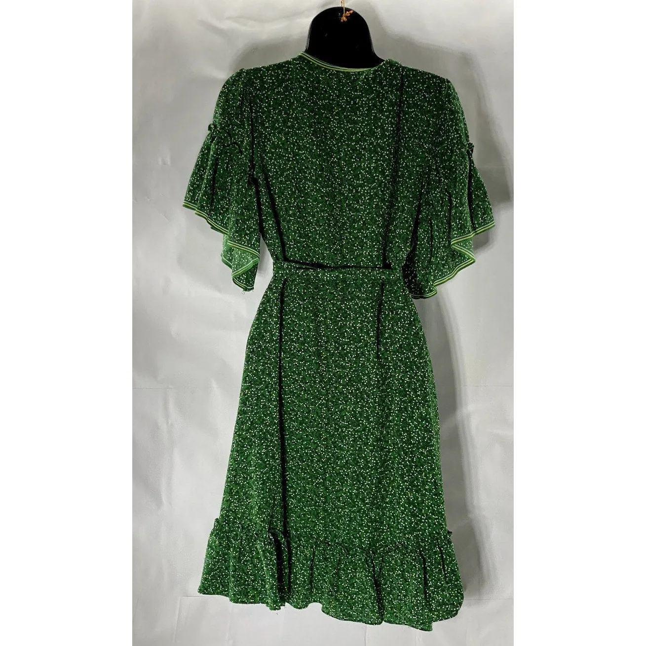 MAX STUDIO Women's Dark Green Floral Print Ruffle Wrap Knee Length Dress SZ M