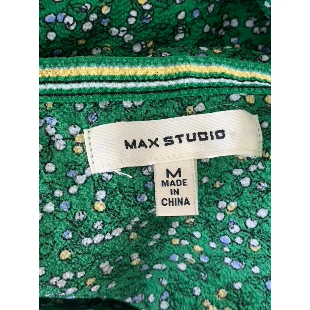 MAX STUDIO Women's Dark Green Floral Print Ruffle Wrap Knee Length Dress SZ M