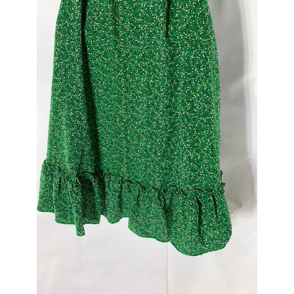 MAX STUDIO Women's Dark Green Floral Print Ruffle Wrap Knee Length Dress SZ M