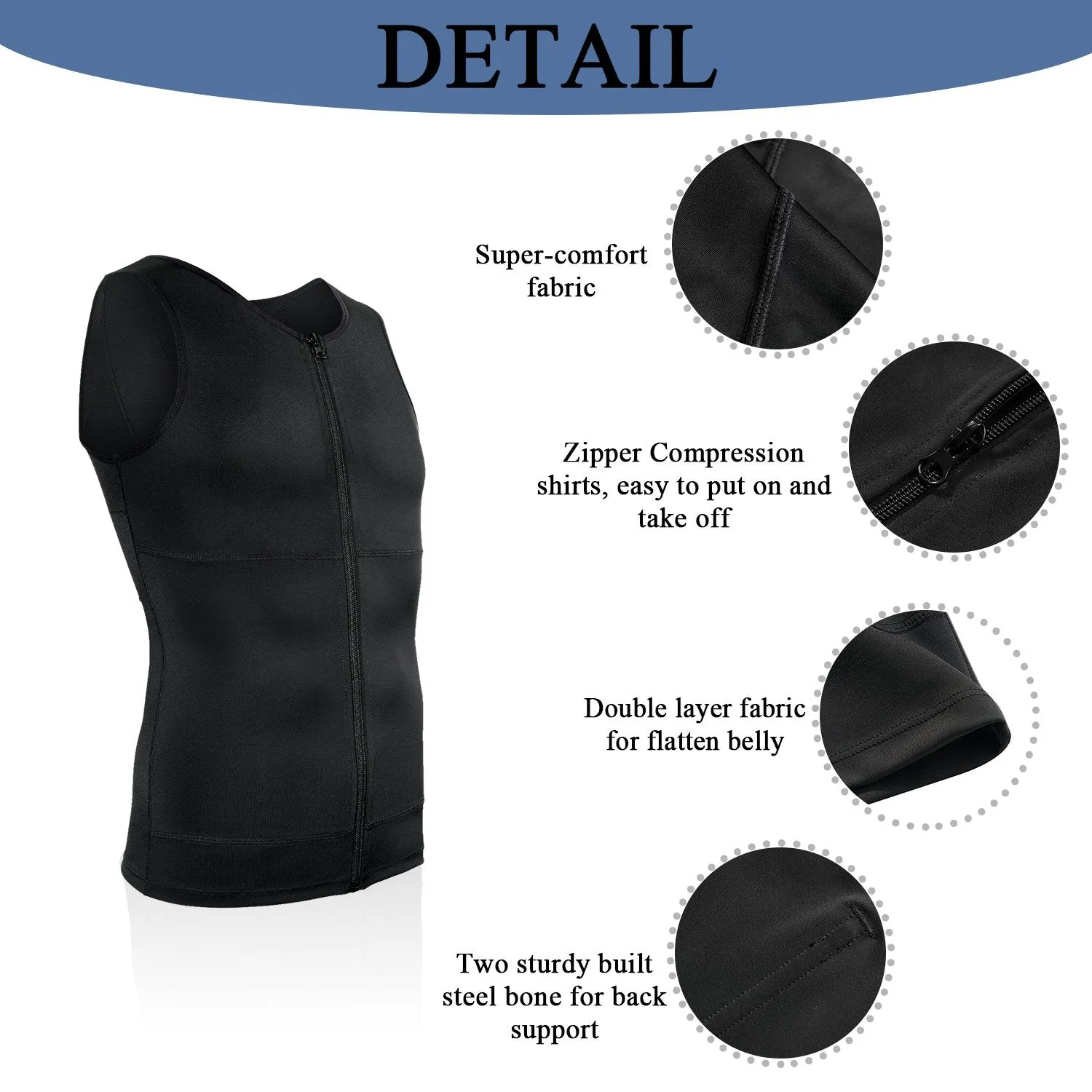 Men Zipper Vest For Slim & Back Support
