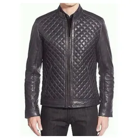 Men's Cafe Racer Diamond Bomber Leather Jacket - Stylish & Bold