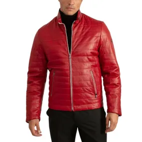 Men's Red Leather Lambskin Puffer Jacket