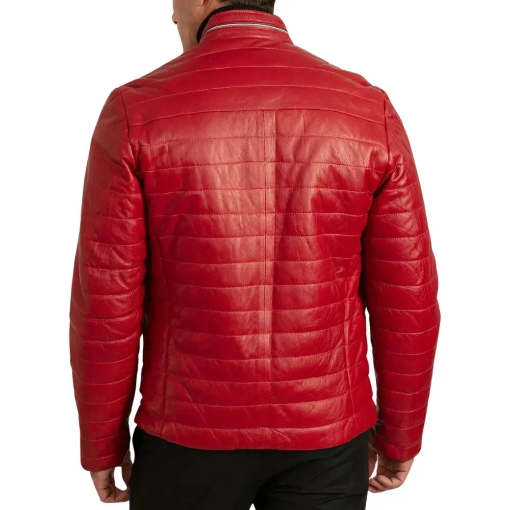 Men's Red Leather Lambskin Puffer Jacket