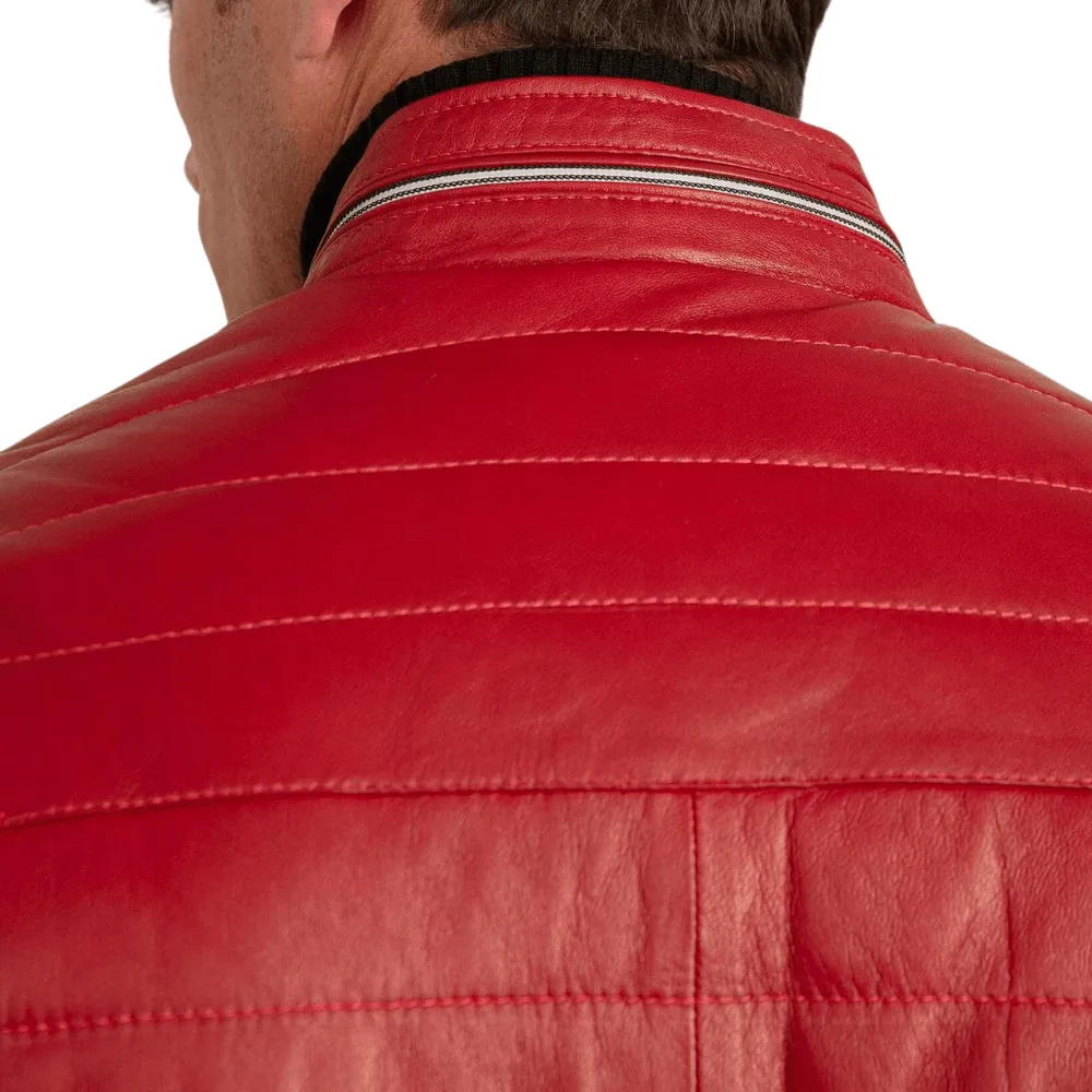Men's Red Leather Lambskin Puffer Jacket
