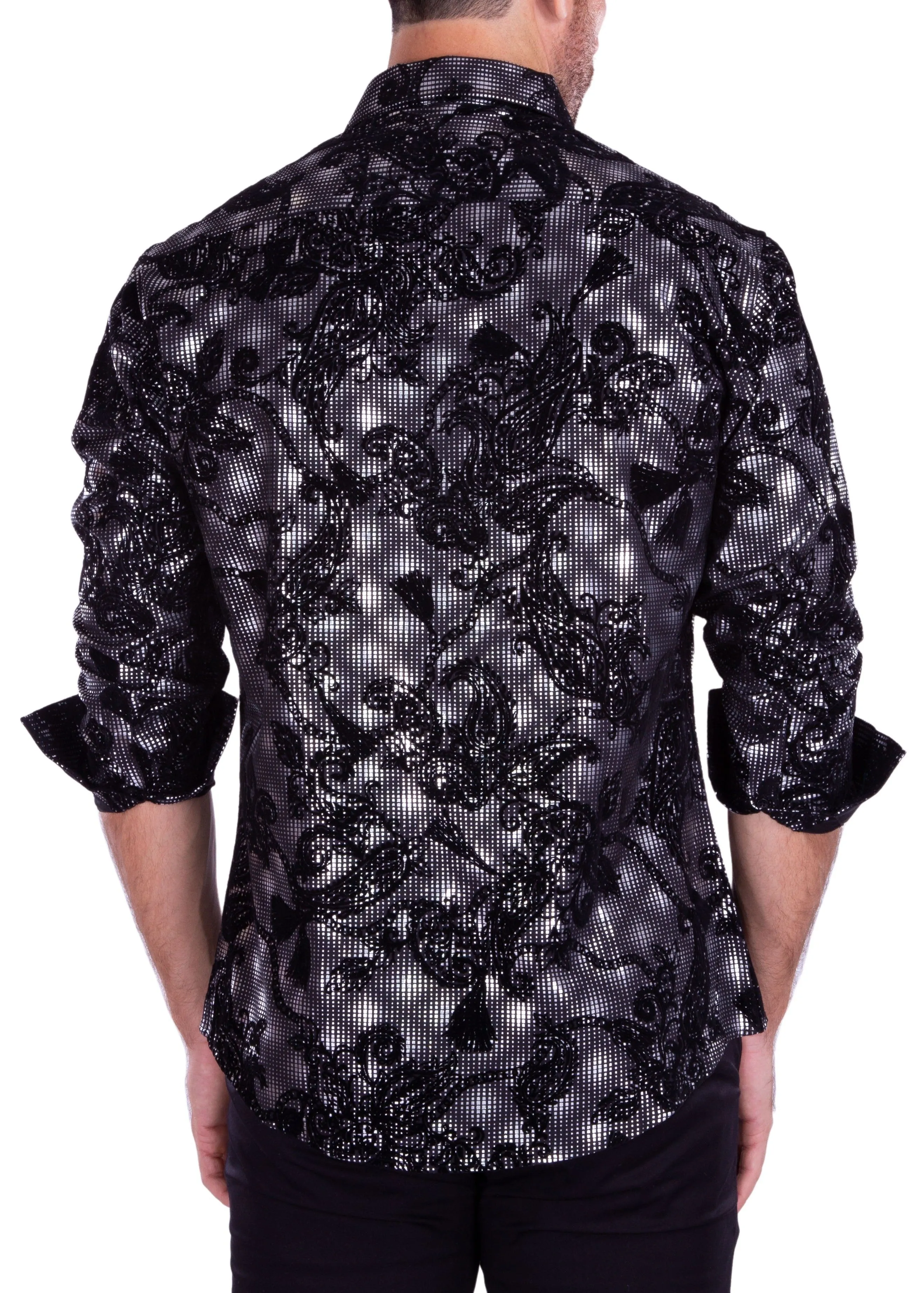 Men's Silver Button Up Long Sleeve Dress Shirt