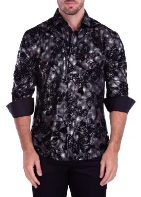 Men's Silver Button Up Long Sleeve Dress Shirt