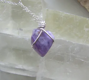 Natural Lavender Charoite Gemstone Wire Wrapped Pendant