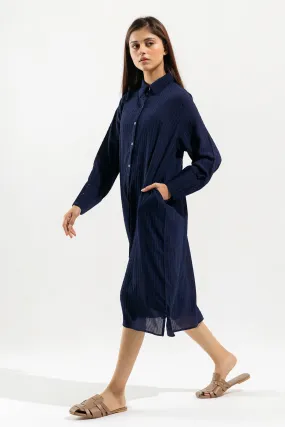 NAVY BLUE TEXTURED LONG TUNIC