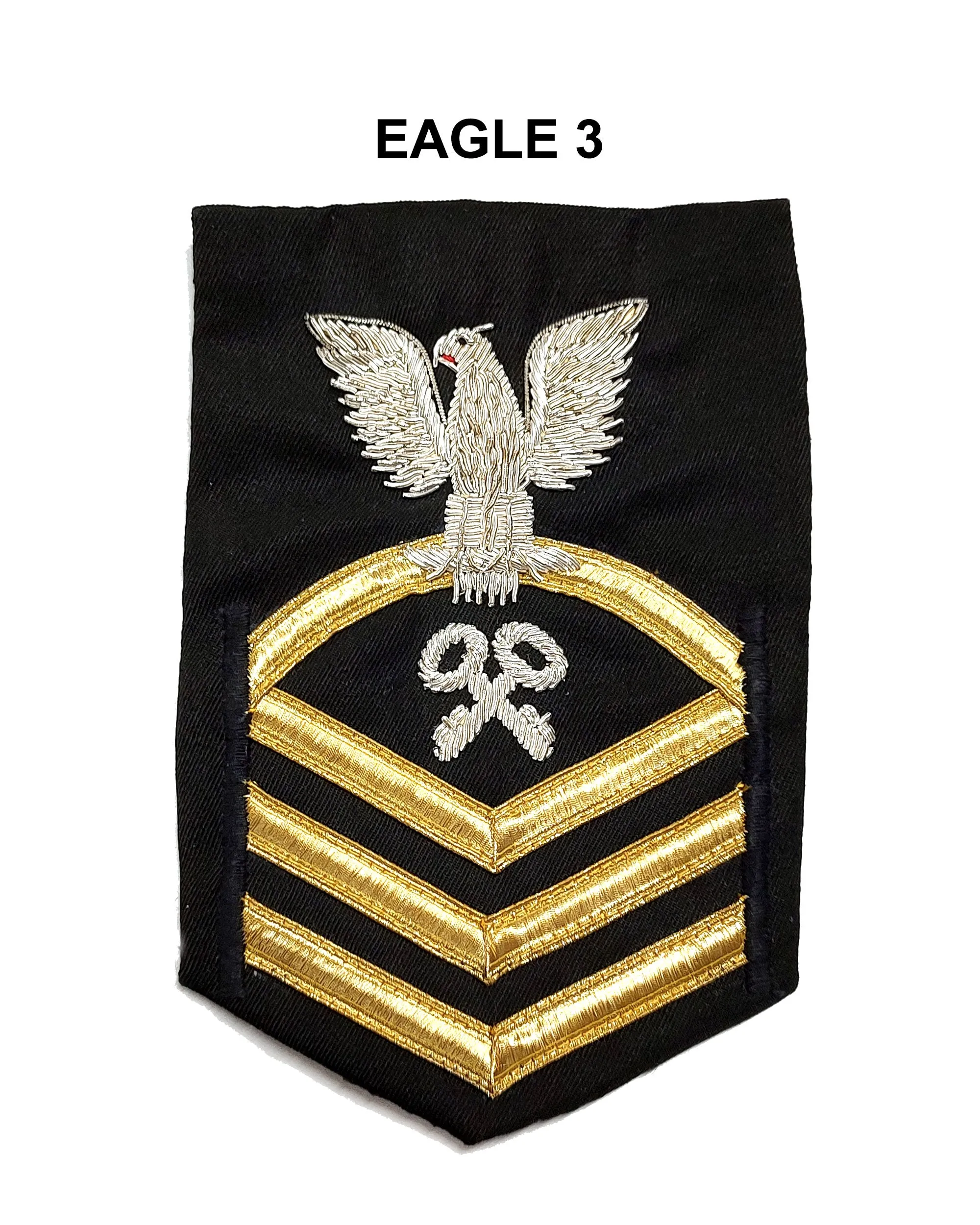 NAVY Men's Rating Badge: E7 Logistics Specialist - Vanfine Gold on Blue