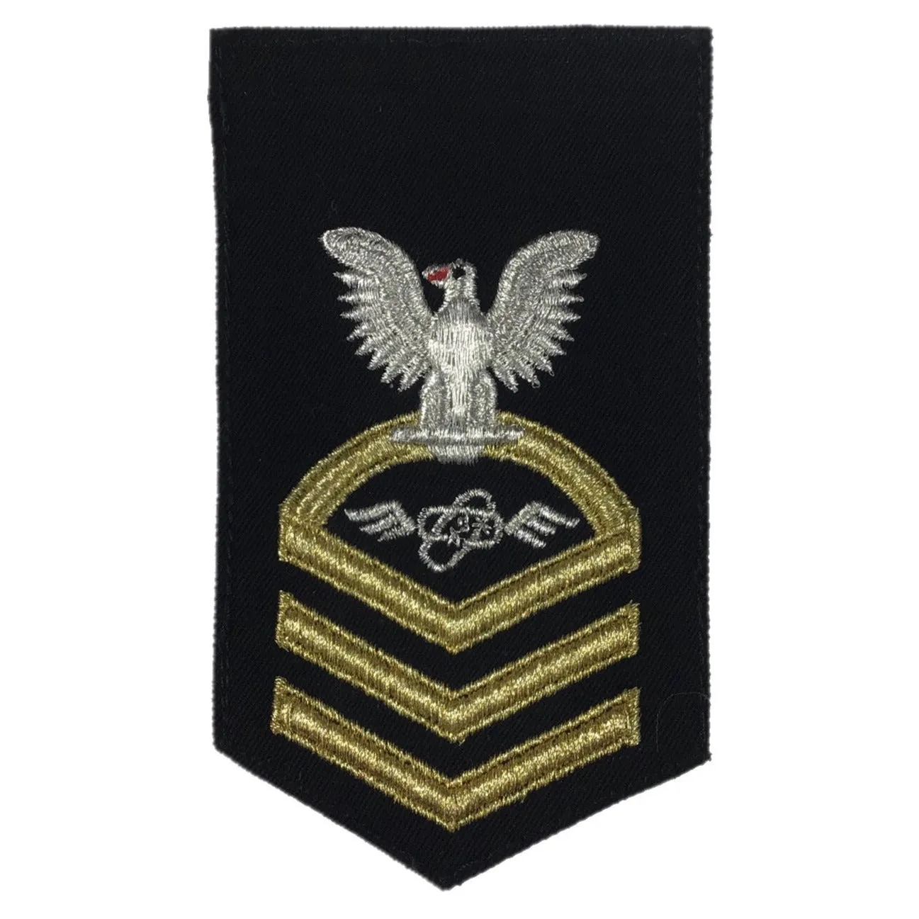 NAVY Women's Rating Badge: E7 Aviation Electronics Technician - Seaworthy Gold on Blue