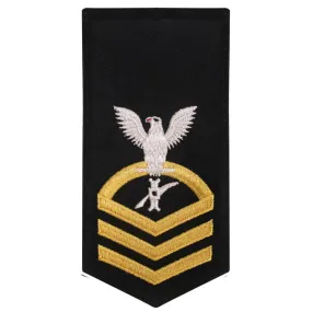 NAVY Women's Rating Badge: E7 Legalman - Seaworthy Gold on Blue