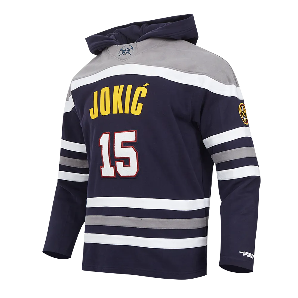 NBA DENVER NUGGETS NIKOLA JOKIC #15 CLASSIC MEN'S FLC CB PO HOODIE (MIDNIGHT NAVY/GREY/WHITE)