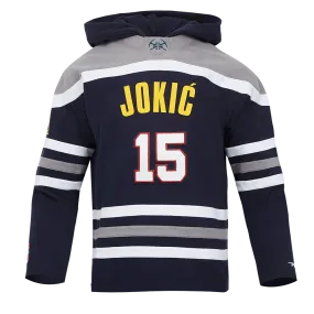 NBA DENVER NUGGETS NIKOLA JOKIC #15 CLASSIC MEN'S FLC CB PO HOODIE (MIDNIGHT NAVY/GREY/WHITE)