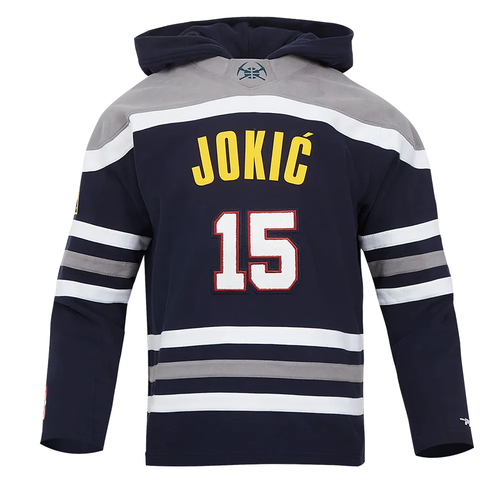 NBA DENVER NUGGETS NIKOLA JOKIC #15 CLASSIC MEN'S FLC CB PO HOODIE (MIDNIGHT NAVY/GREY/WHITE)