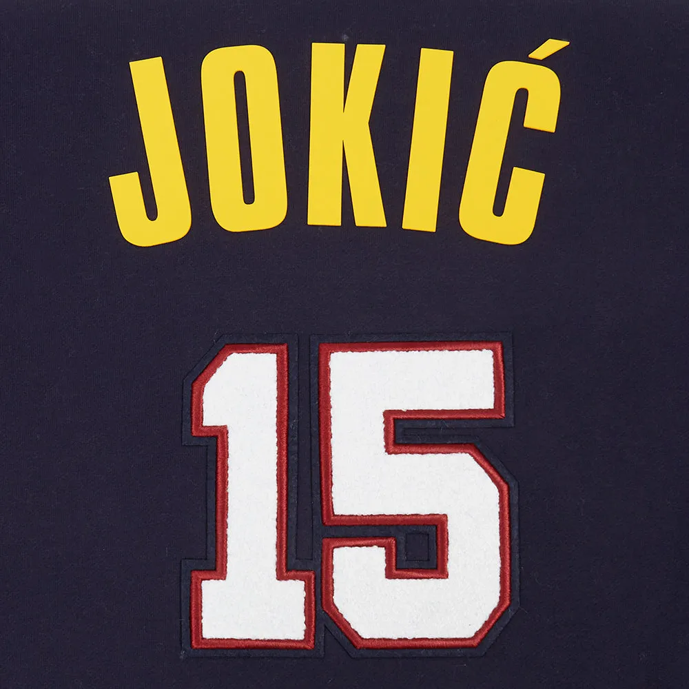 NBA DENVER NUGGETS NIKOLA JOKIC #15 CLASSIC MEN'S FLC CB PO HOODIE (MIDNIGHT NAVY/GREY/WHITE)