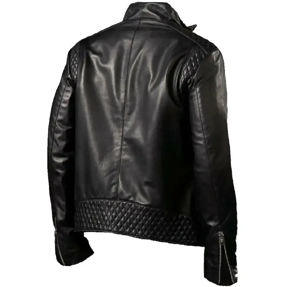 New Black Fashion Leather Bomber Jacket with Front Zip for Men