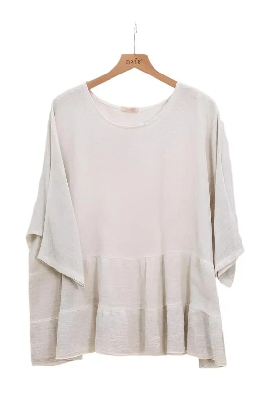 One Size Washed Linen Cotton Mix Loose Italian Tunic Top