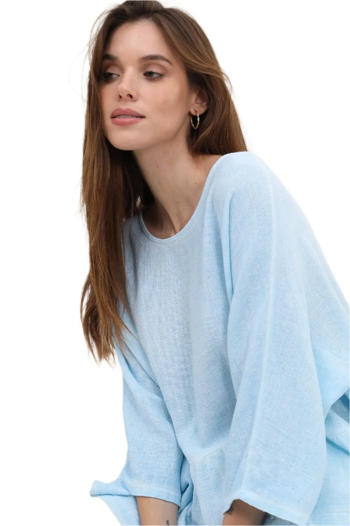 One Size Washed Linen Cotton Mix Loose Italian Tunic Top