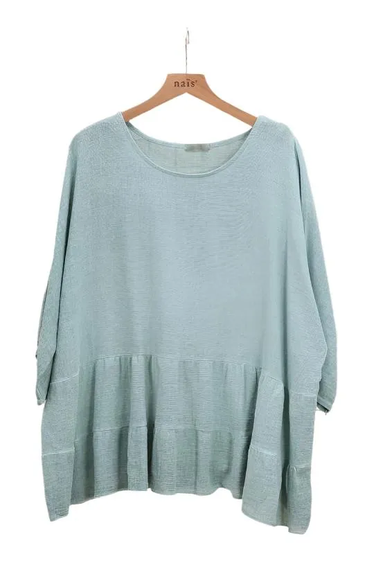 One Size Washed Linen Cotton Mix Loose Italian Tunic Top