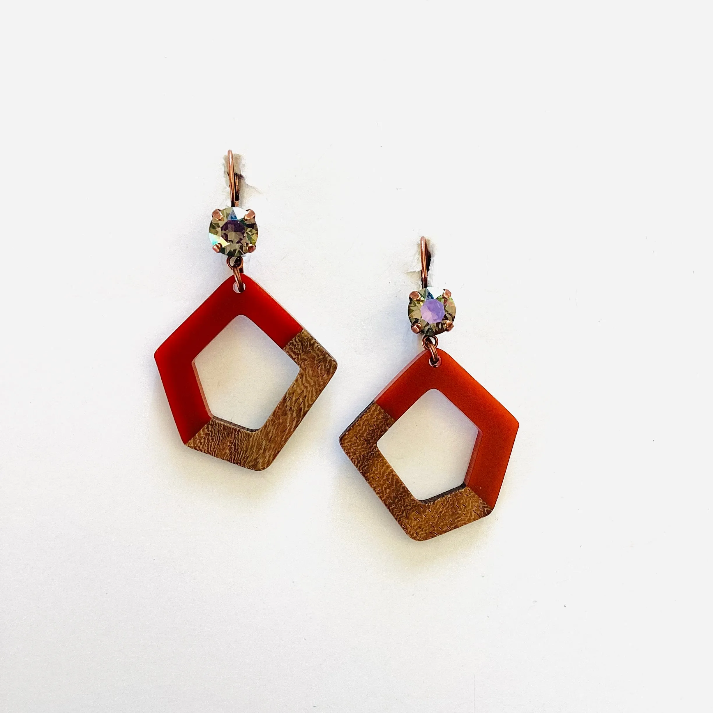Orange Geometric Wood Earrings