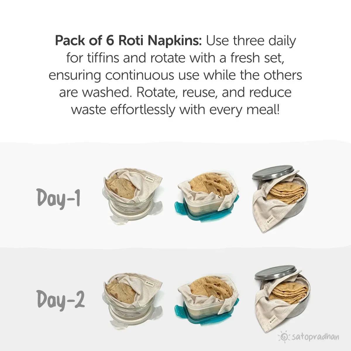 Organic Cotton Chapati / Roti Wrap Cloth- Set of 6