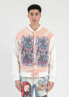 PINK EMBROIDERY PATCHWORK  BOMBER JACKET