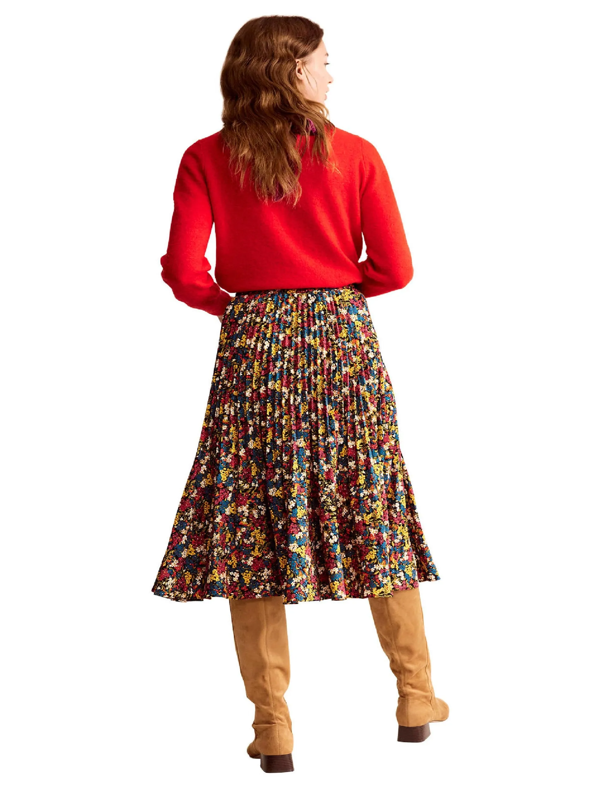 Pleated Midi Skirt-Multi, Botanic Dawn