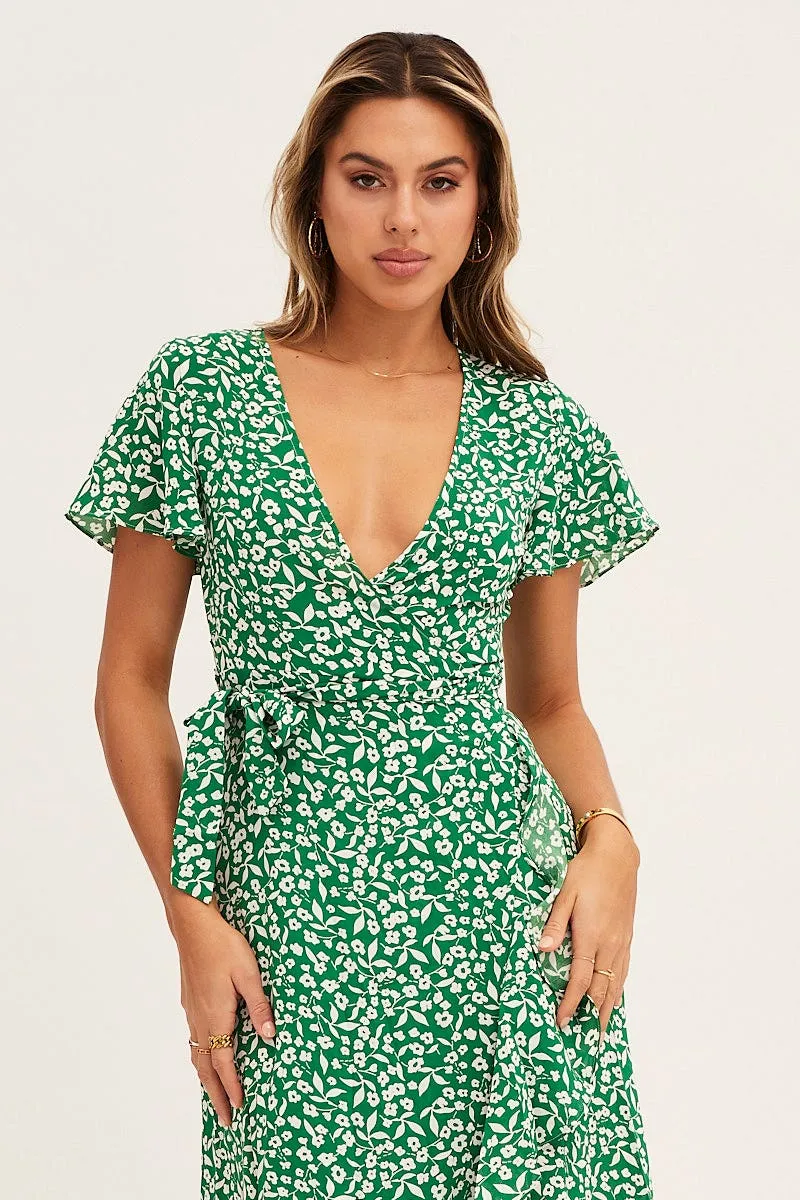 Print Wrap Midi Dress