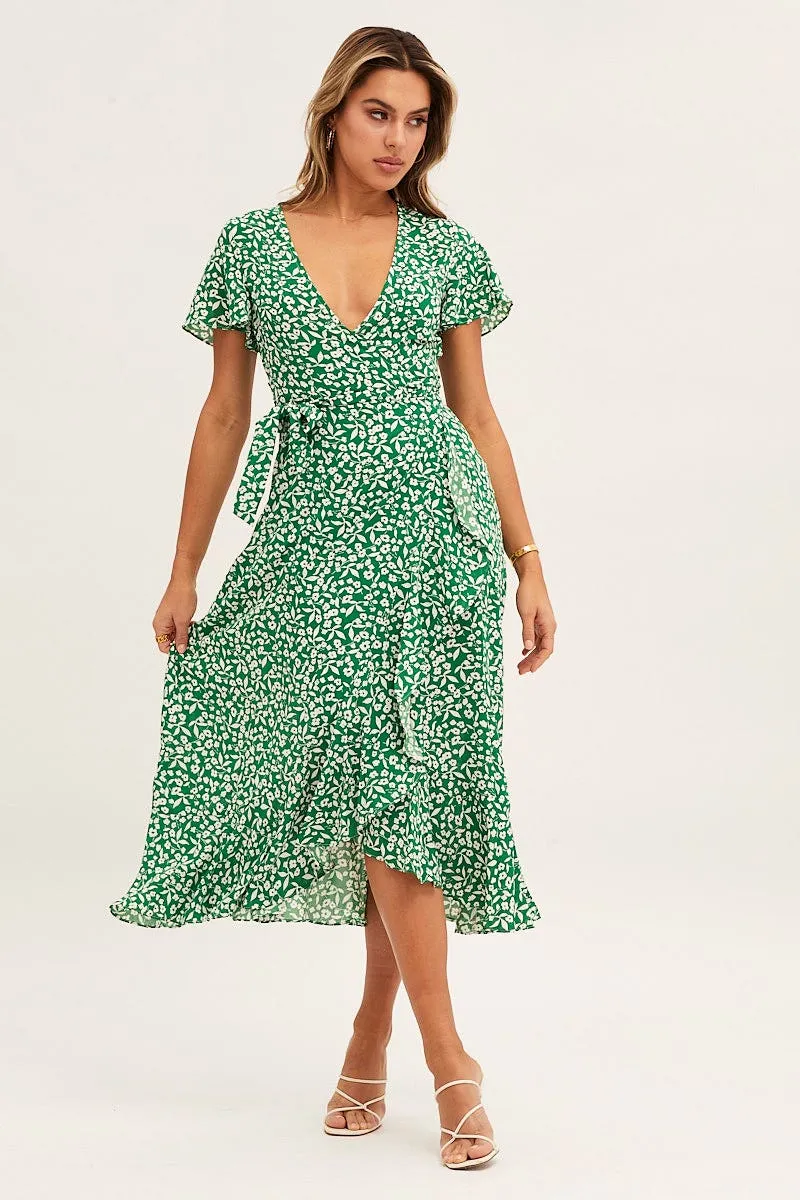 Print Wrap Midi Dress