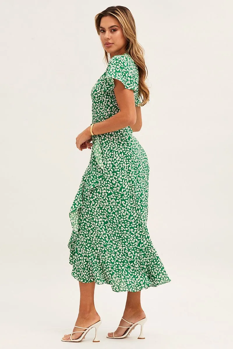 Print Wrap Midi Dress