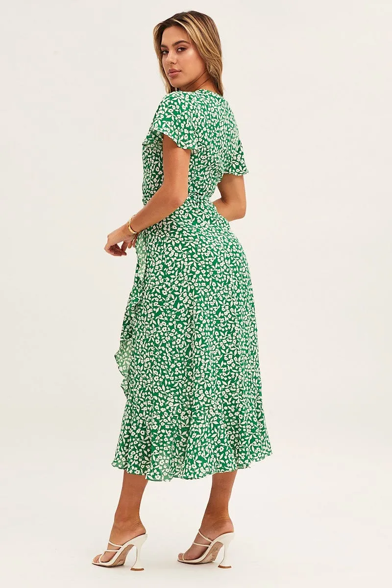 Print Wrap Midi Dress